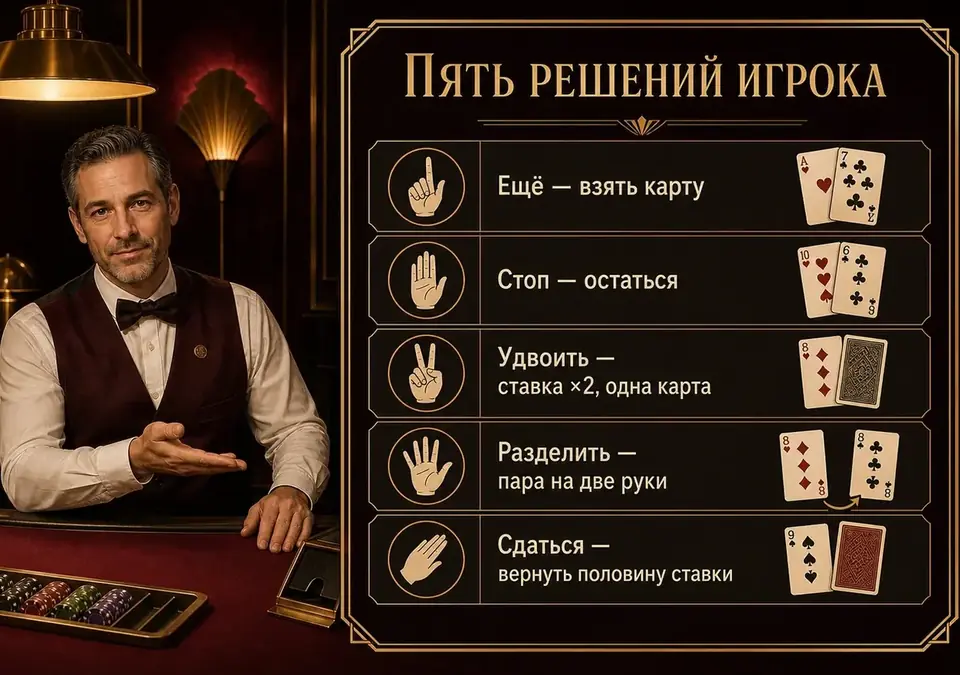 Инфографика: какие пять решений доступны игроку за столом