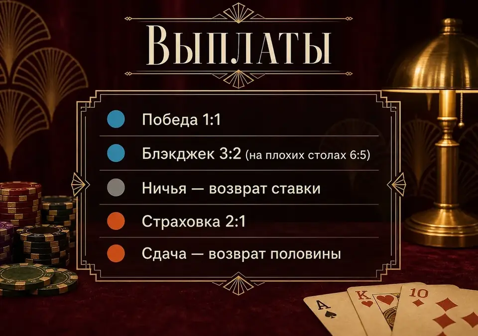 Инфографика: какие выплаты получает игрок в блэкджеке