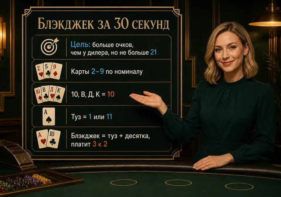 Инфографика: краткое объяснение блэкджека, которое читается за 30 секунд