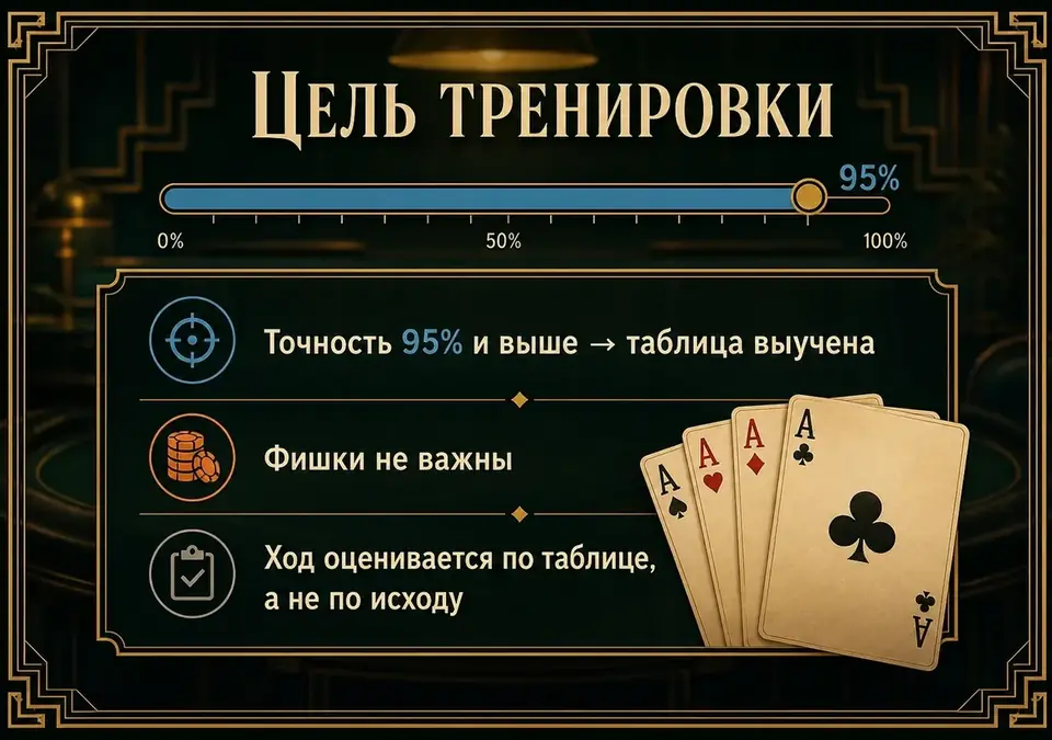 Инфографика о том, какую цель ставит перед вами тренировка на тренажёре блэкджека