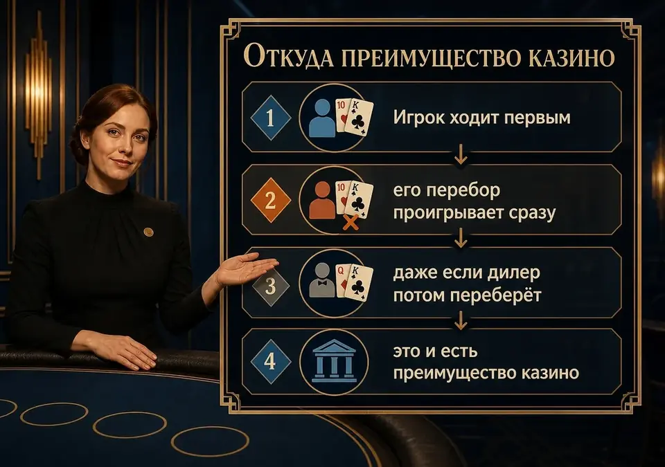 Инфографика, объясняющая, откуда у казино возникает преимущество в блэкджеке