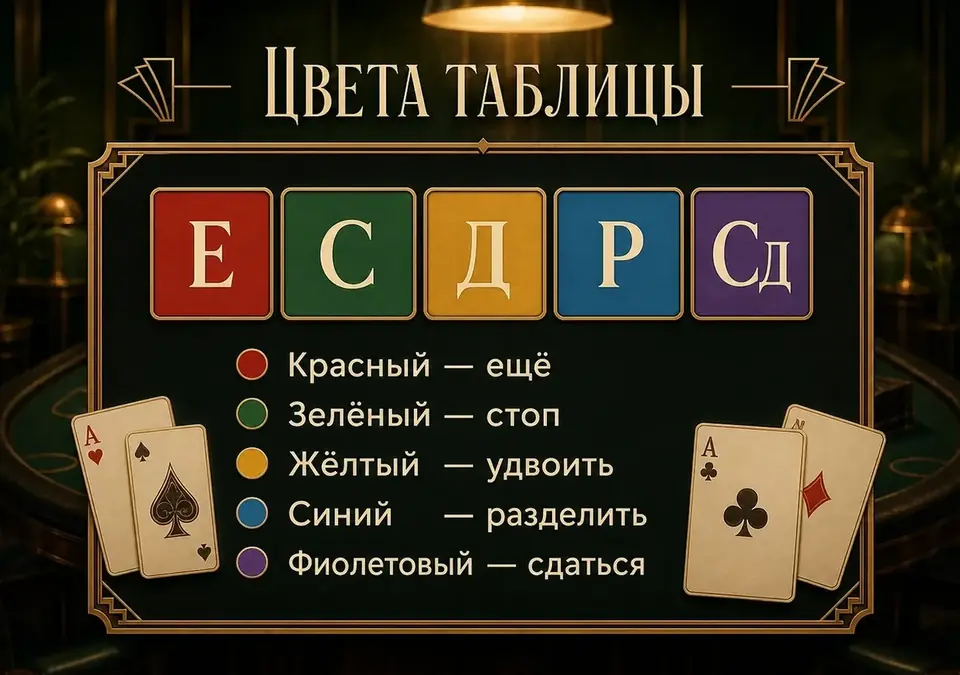 Инфографика с расшифровкой цветов таблицы: какой цвет клетки соответствует какому ходу