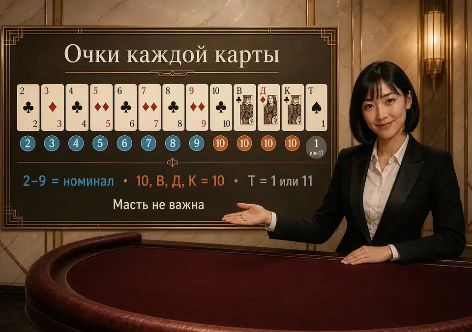 Инфографика: сколько очков приносит каждая карта колоды в блэкджеке