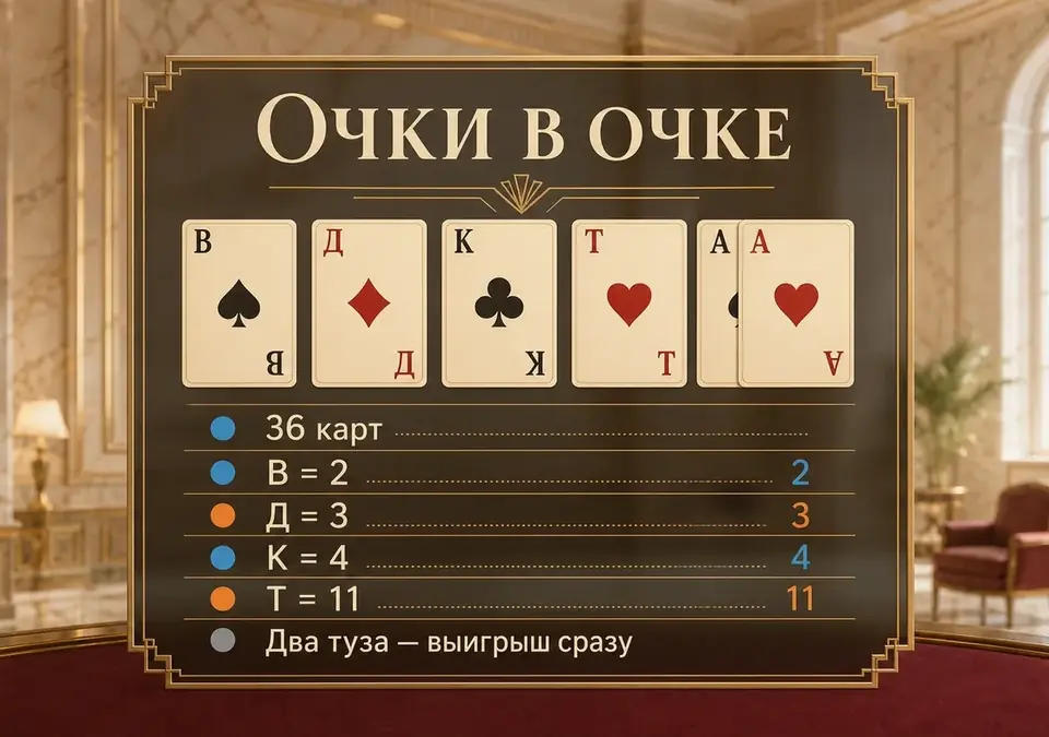 Схема подсчёта очков в очке: сколько стоят картинки и туз