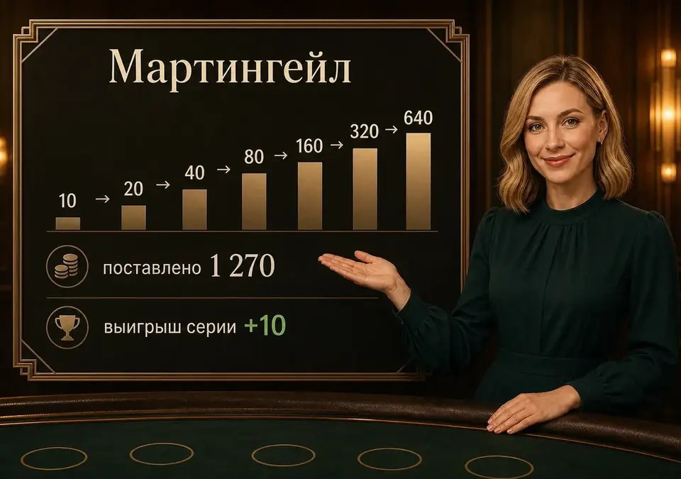 Схема системы Мартингейла: как ставка растёт с каждым проигрышем подряд