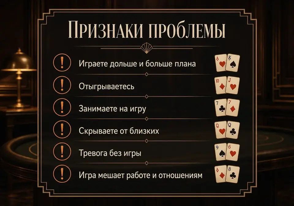 Схема тревожных признаков, указывающих на проблемы с азартной игрой